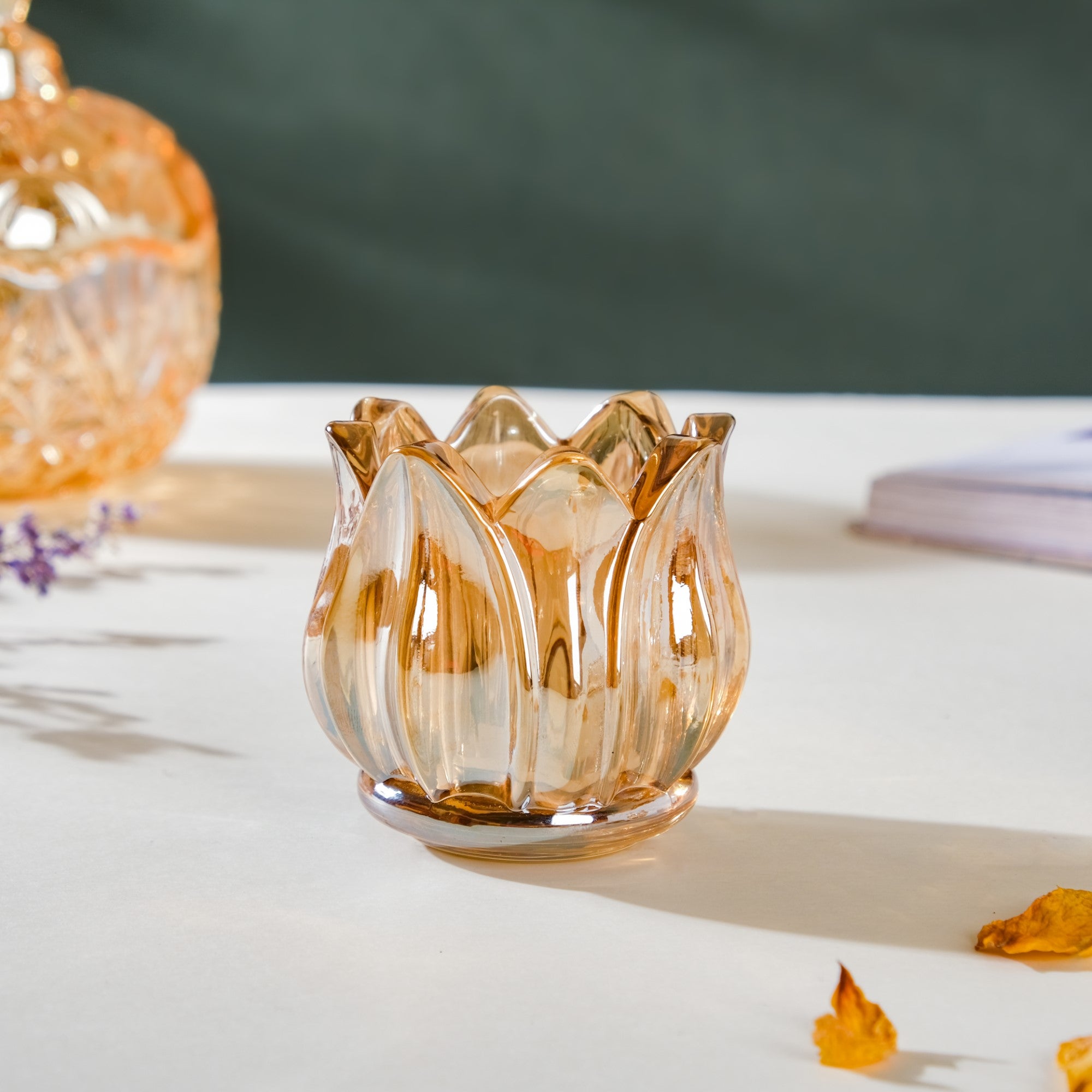 Bell Jar Glass Candle Holder Gold