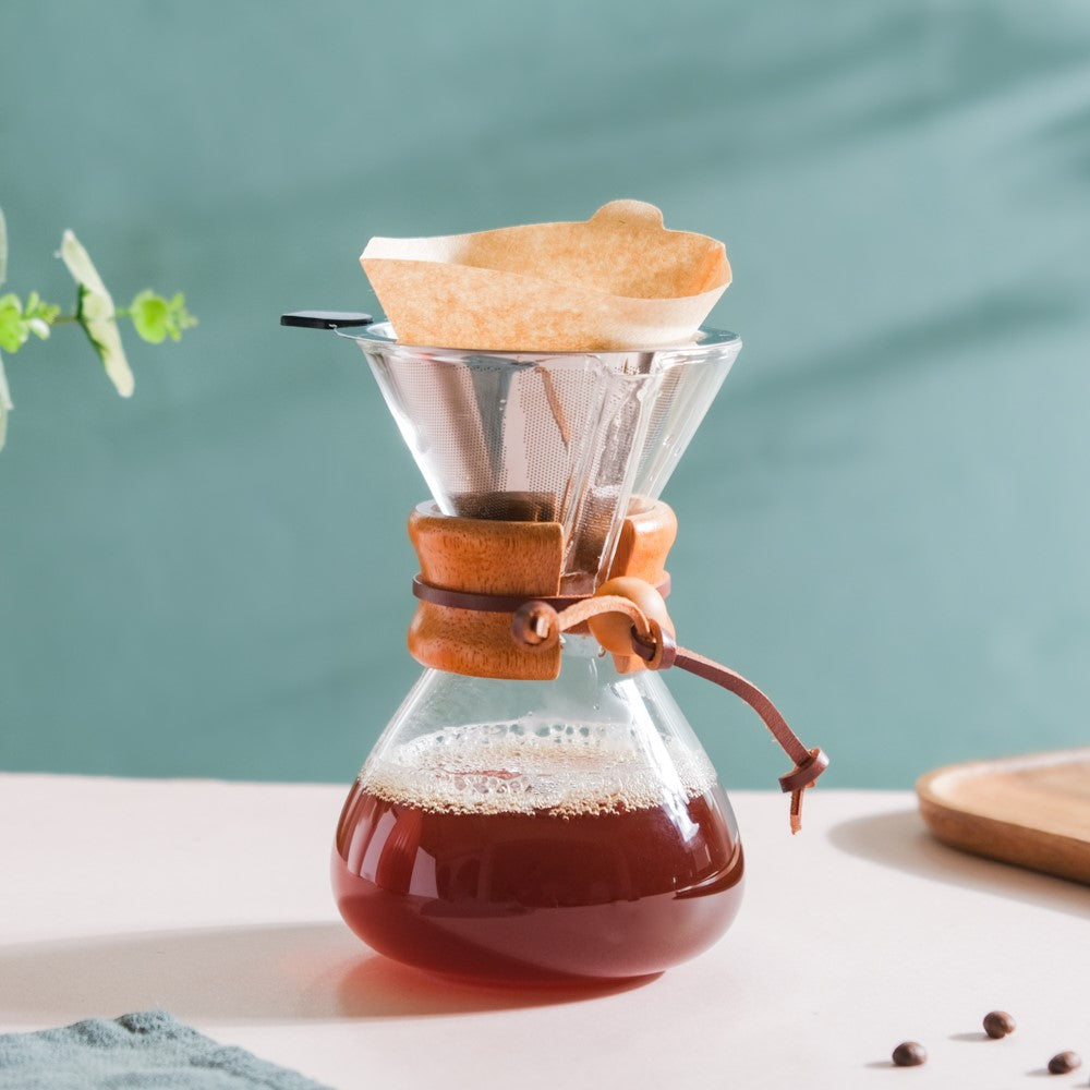 CHEMEX Pour Over Coffee Maker Glass with Wood Collar/Grip 9" tall