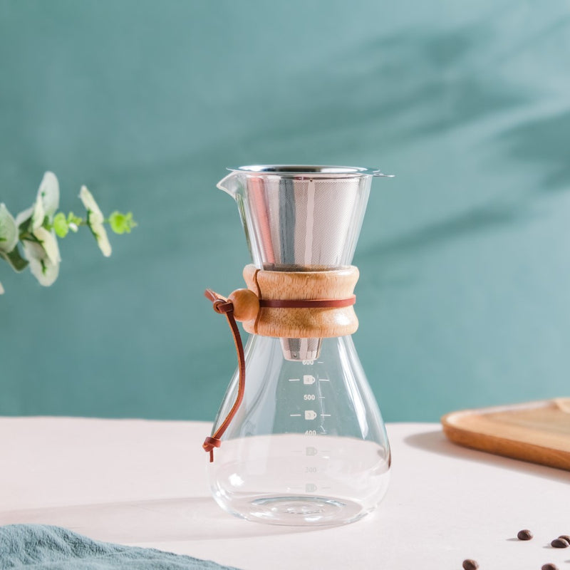 Manual Drip Coffee Filter With Glass Carafe Large 600ml- Coffee filter, coffee pot, coffee strainer | Coffee Pot and Filter for Dining table & Home decor