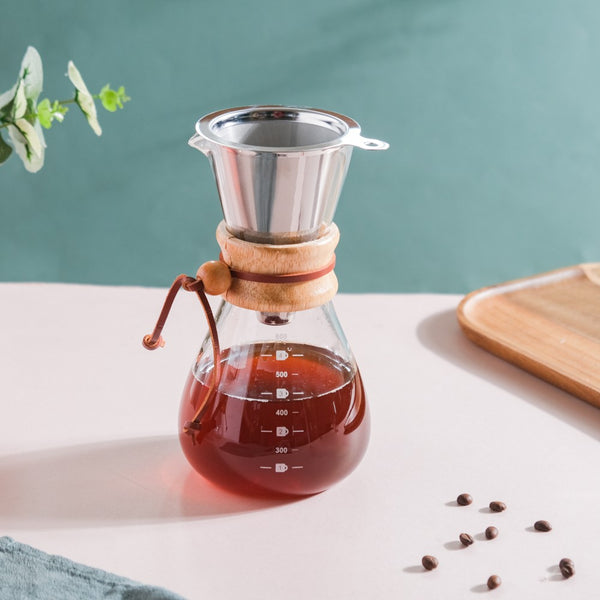 Manual Drip Coffee Filter With Glass Carafe Large 600ml- Coffee filter, coffee pot, coffee strainer | Coffee Pot and Filter for Dining table & Home decor