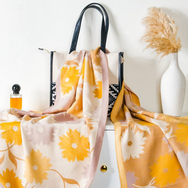 Floral Printed Winter Scarf Yellow