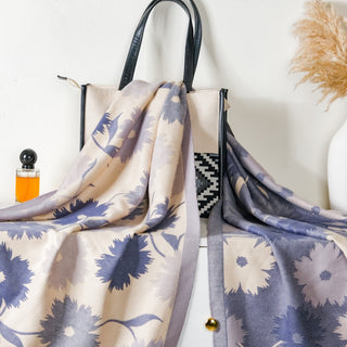 Floral Printed Woolen Scarf Blue