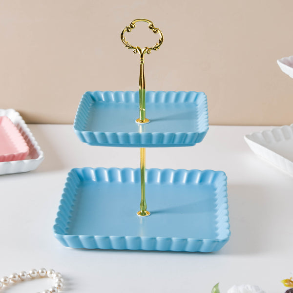 Blue Muffin Square 2-tier Cupcake Stand