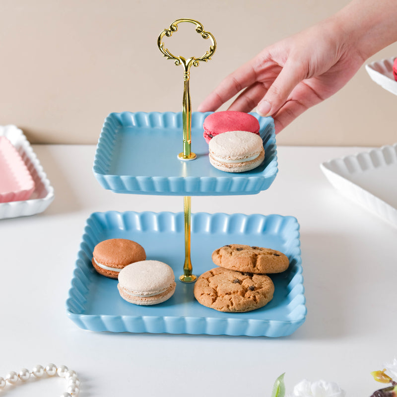Blue Muffin Square 2-tier Cupcake Stand