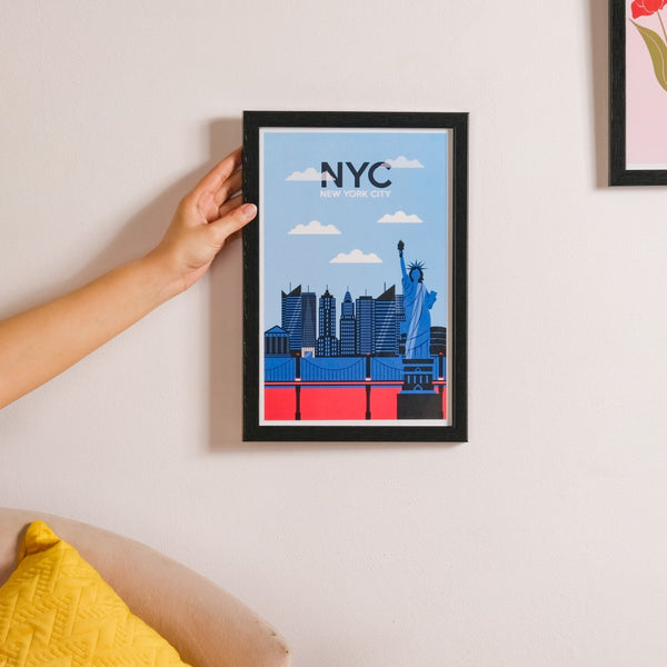 New York City Poster With Frame 13x9 Inch