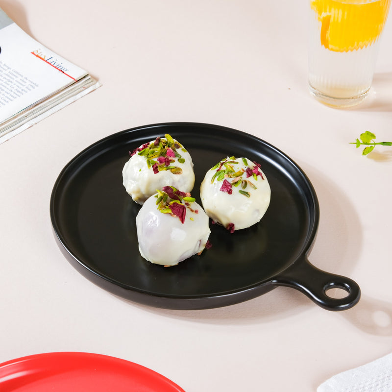 Oven Baking Plate With Handle Black 8 Inch - Ceramic platter, serving platter, fruit platter | Plates for dining table & home decor