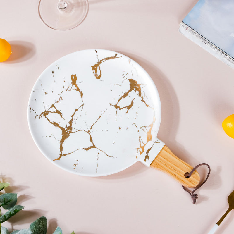 Marble Plate With Handle 11 Inch - Ceramic platter, serving platter, fruit platter | Plates for dining table & home decor