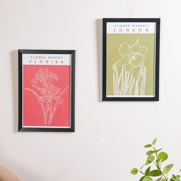 Line Art Flower Framed Poster Set Of 2 13x9 Inch