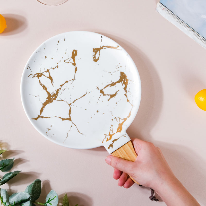 Marble Plate With Handle 11 Inch - Ceramic platter, serving platter, fruit platter | Plates for dining table & home decor