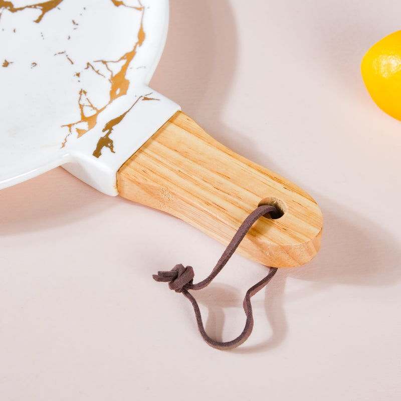 Marble Plate With Handle 11 Inch - Ceramic platter, serving platter, fruit platter | Plates for dining table & home decor