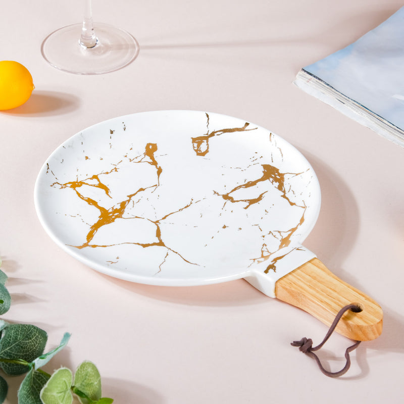 Marble Plate With Handle 11 Inch - Ceramic platter, serving platter, fruit platter | Plates for dining table & home decor