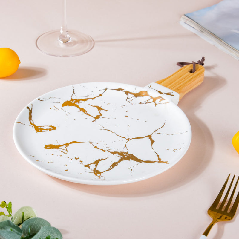 Marble Plate With Handle 11 Inch - Ceramic platter, serving platter, fruit platter | Plates for dining table & home decor