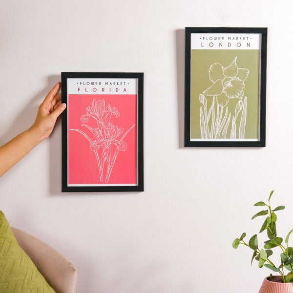 Line Art Flower Framed Poster Set Of 2 13x9 Inch