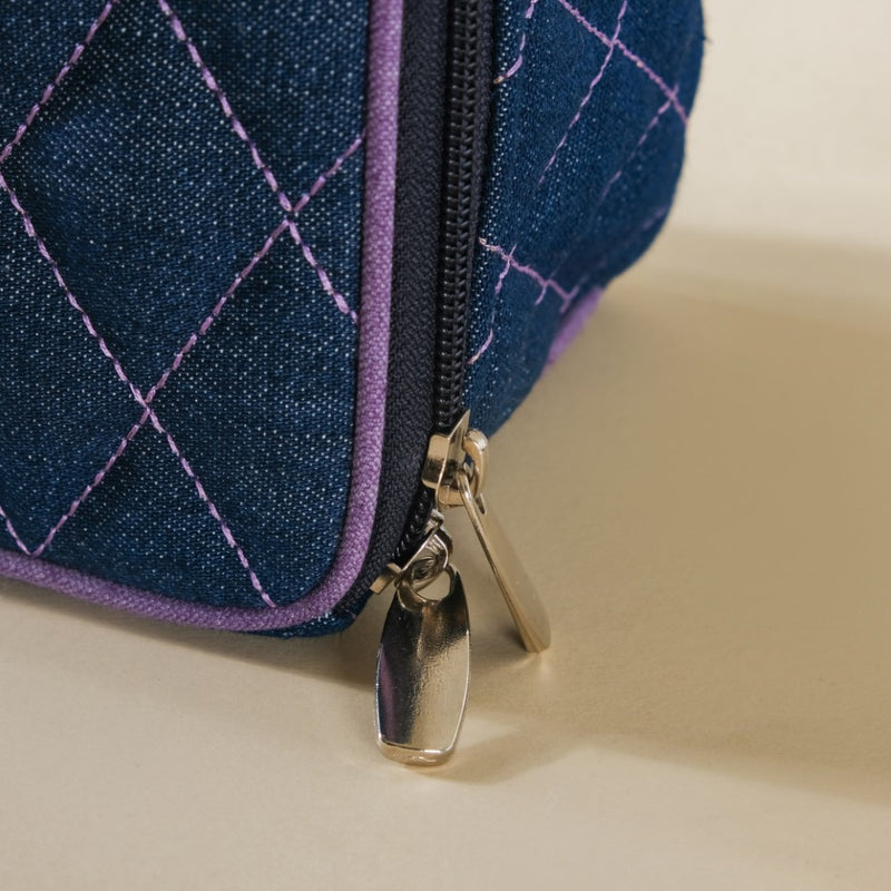 Denim Makeup Bag Set Of 2 Blue And Purple