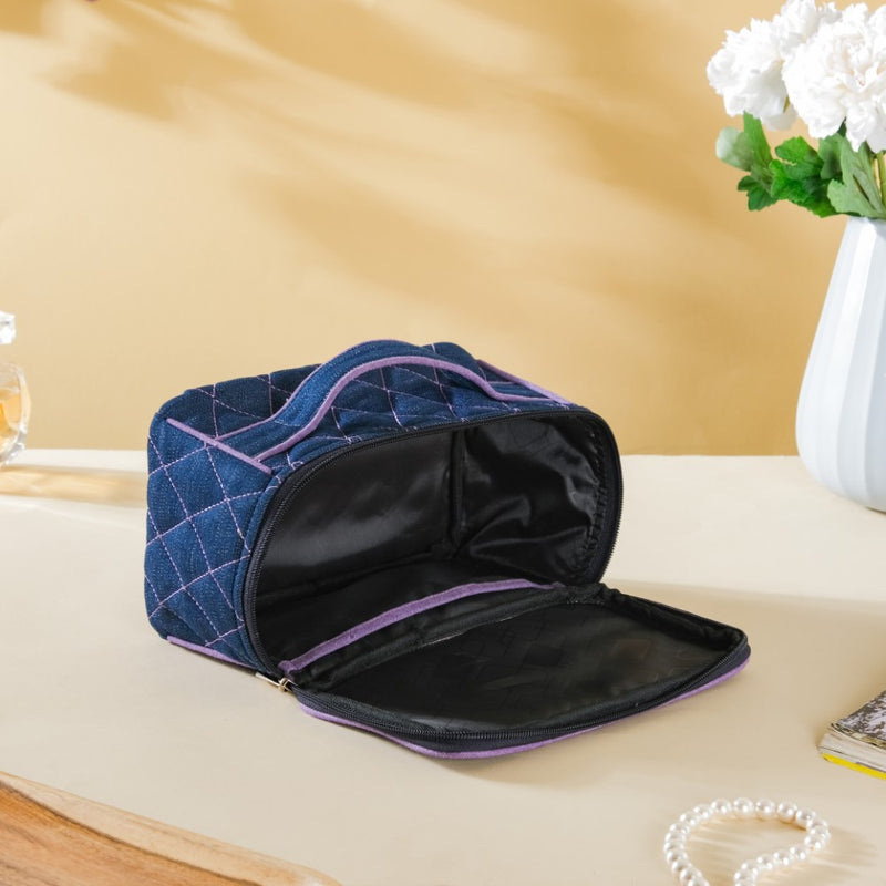 Denim Makeup Bag Set Of 2 Blue And Purple