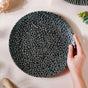 Stone Patterned Ceramic Dinner Plate Black 9.5 Inch - Serving plate, rice plate, ceramic dinner plates| Plates for dining table & home decor