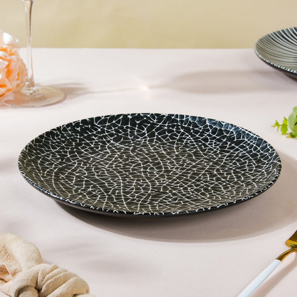 Stone Patterned Ceramic Dinner Plate Black 9.5 Inch - Serving plate, rice plate, ceramic dinner plates| Plates for dining table & home decor