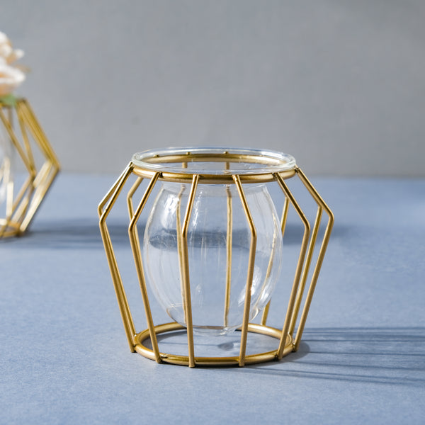 Metal and Glass Planter - Gold - Plant pot and plant stands | Room decor items