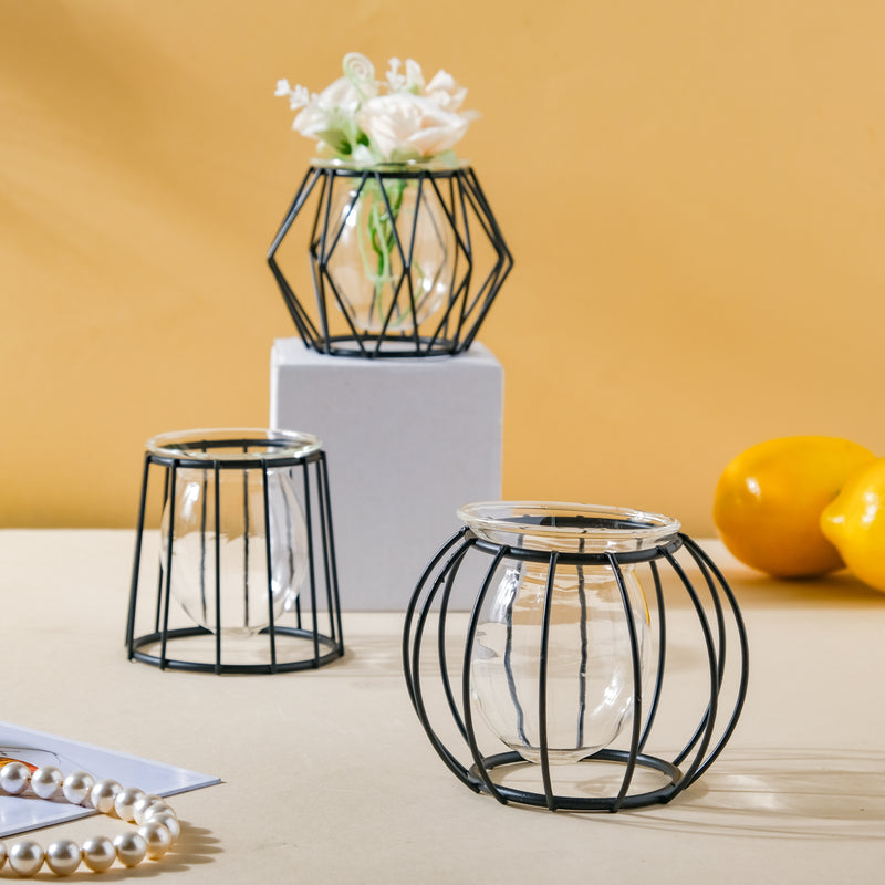 Metal and Glass Planter - Black - Plant pot and plant stands | Room decor items