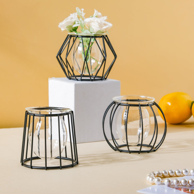 Metal and Glass Planter - Black - Plant pot and plant stands | Room decor items