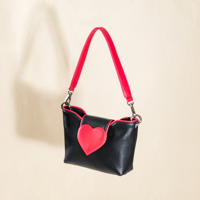 Heart Motif Handbag Black And Red