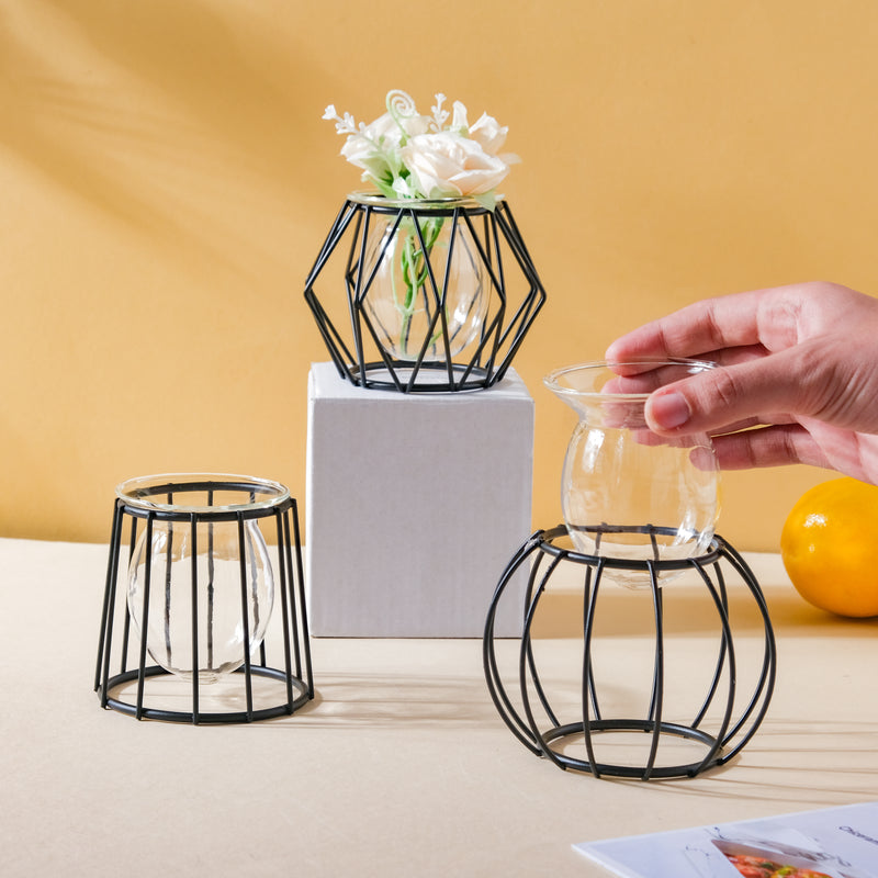 Metal and Glass Planter - Black - Plant pot and plant stands | Room decor items