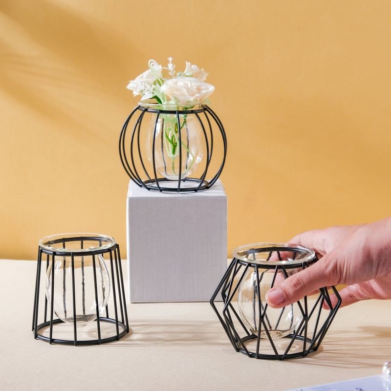 Metal and Glass Planter - Black - Plant pot and plant stands | Room decor items
