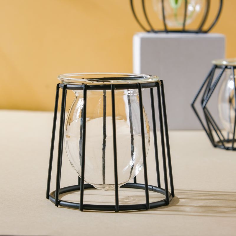 Metal and Glass Planter - Black - Plant pot and plant stands | Room decor items