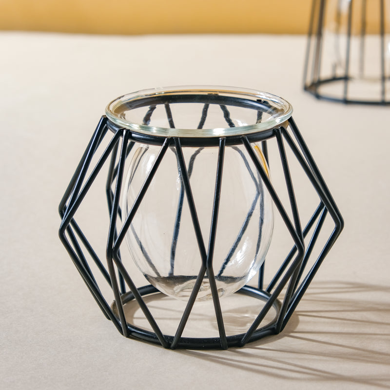 Metal and Glass Planter - Black - Plant pot and plant stands | Room decor items