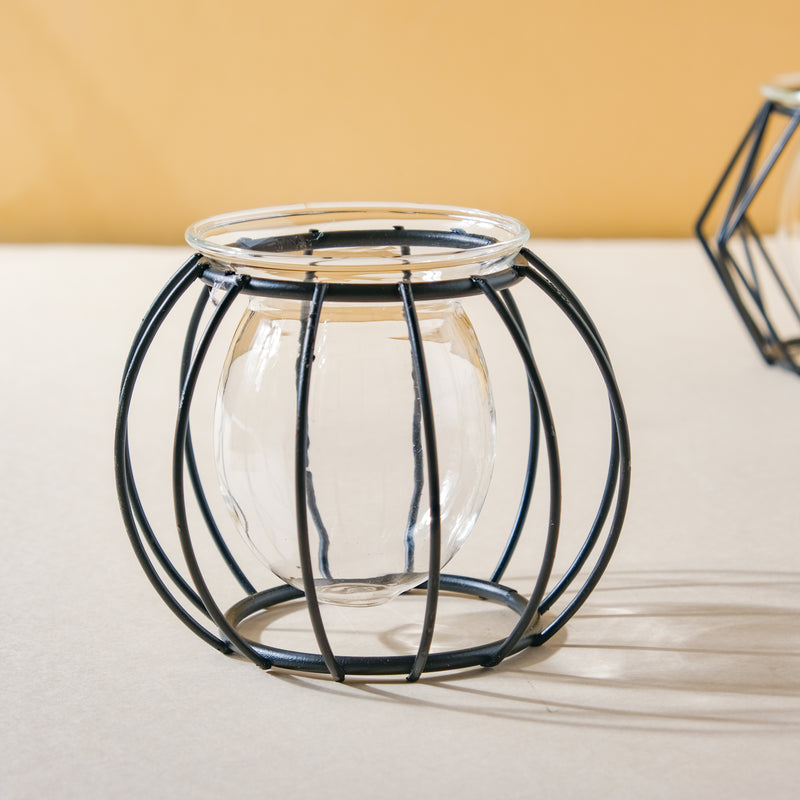 Metal and Glass Planter - Black - Plant pot and plant stands | Room decor items