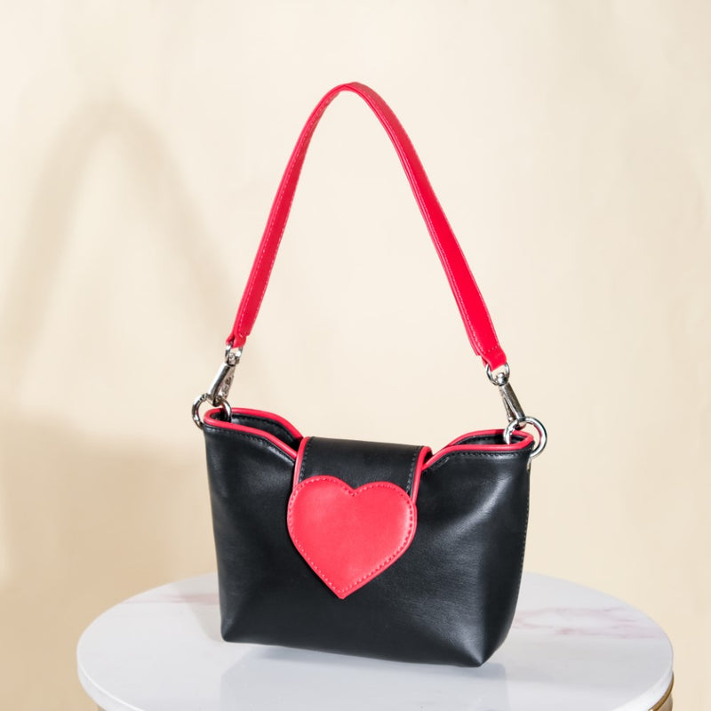 Heart Motif Handbag Black And Red