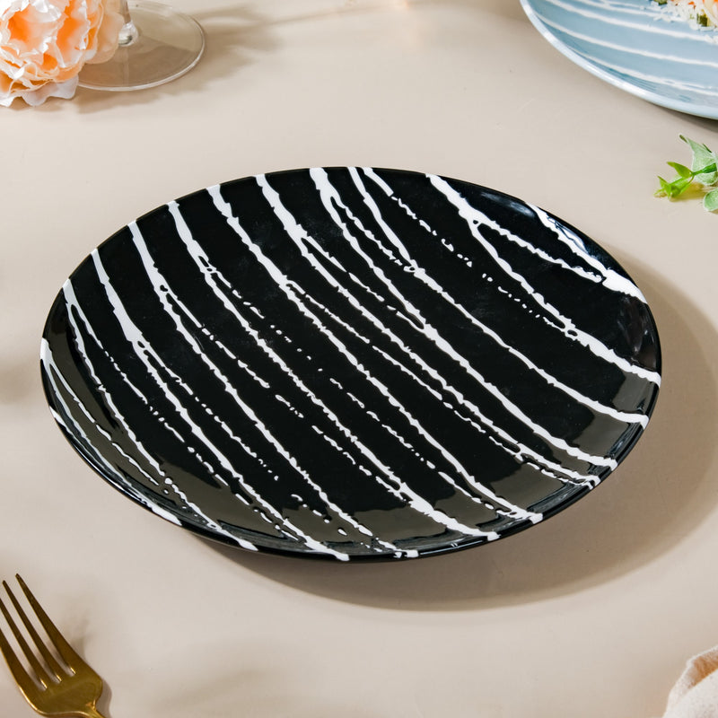 Sleek Abstract Patterned Dinner Plate Black 9.5 Inch - Serving plate, rice plate, ceramic dinner plates| Plates for dining table & home decor