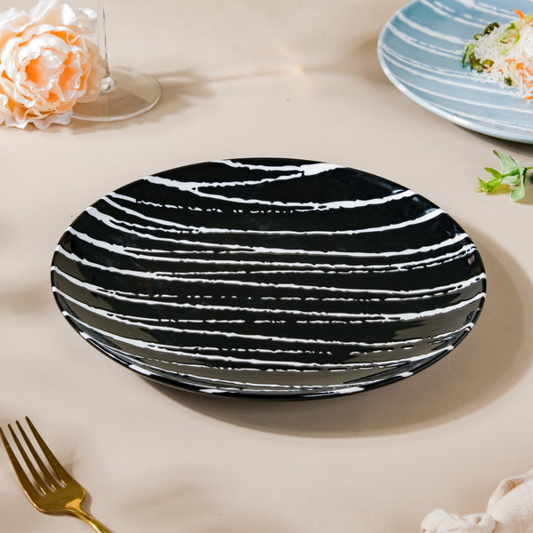 Sleek Abstract Patterned Dinner Plate Black 9.5 Inch - Serving plate, rice plate, ceramic dinner plates| Plates for dining table & home decor