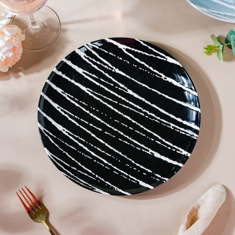 Sleek Abstract Patterned Dinner Plate Black 9.5 Inch - Serving plate, rice plate, ceramic dinner plates| Plates for dining table & home decor
