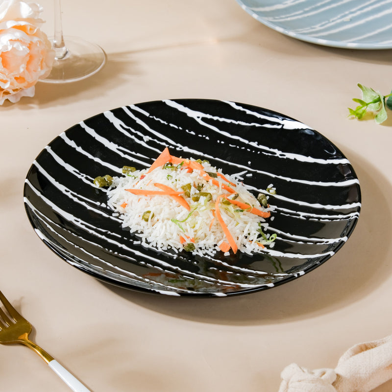 Sleek Abstract Patterned Dinner Plate Black 9.5 Inch - Serving plate, rice plate, ceramic dinner plates| Plates for dining table & home decor