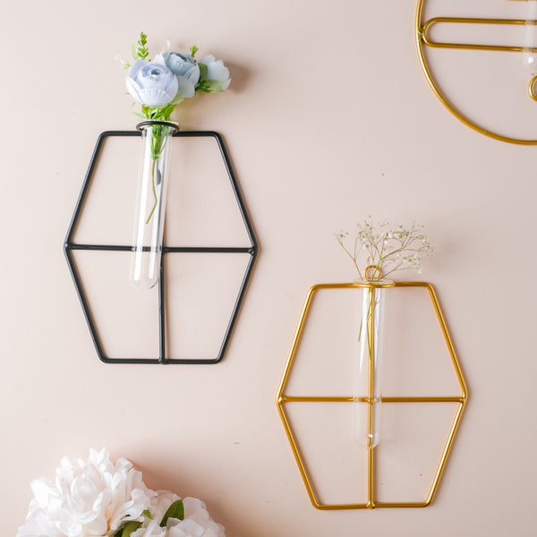 Hanging Glass Planter - Hexagon - Flower vase for wall decoration/wall design | Living room decoration ideas