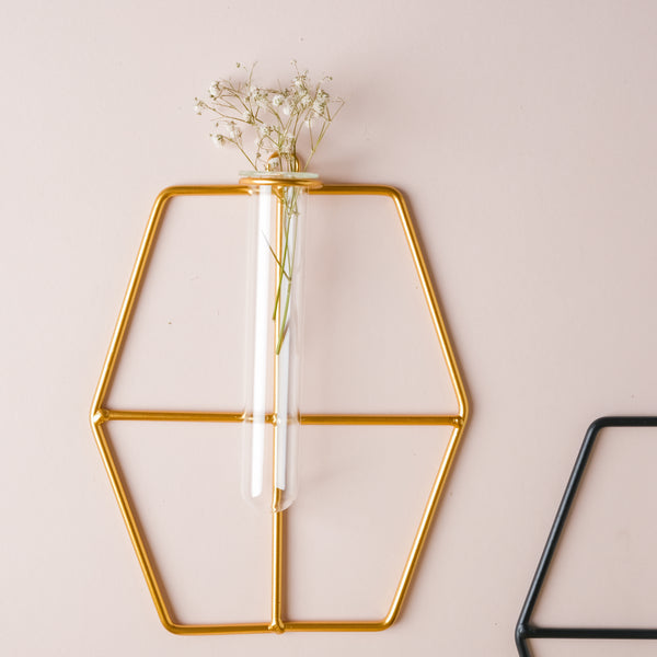 Hanging Glass Planter - Hexagon - Flower vase for wall decoration/wall design | Living room decoration ideas