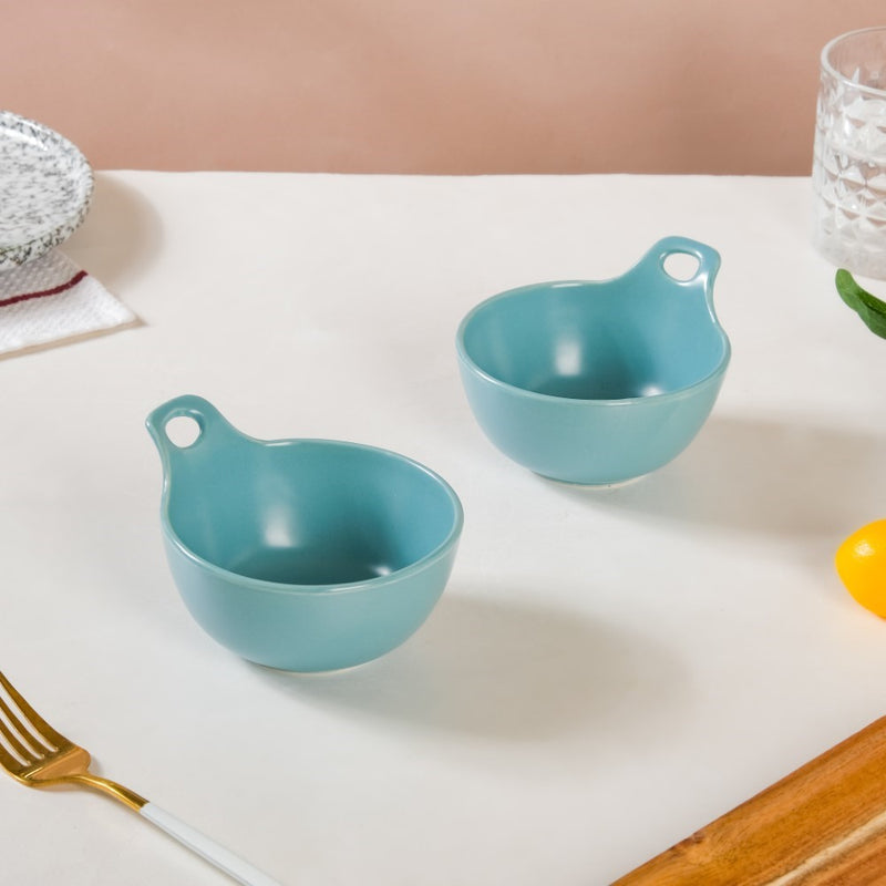 Snack Bowl With Handle Blue Set Of 2 230ml - Bowl,ceramic bowl, snack bowls, curry bowl, popcorn bowls | Bowls for dining table & home decor
