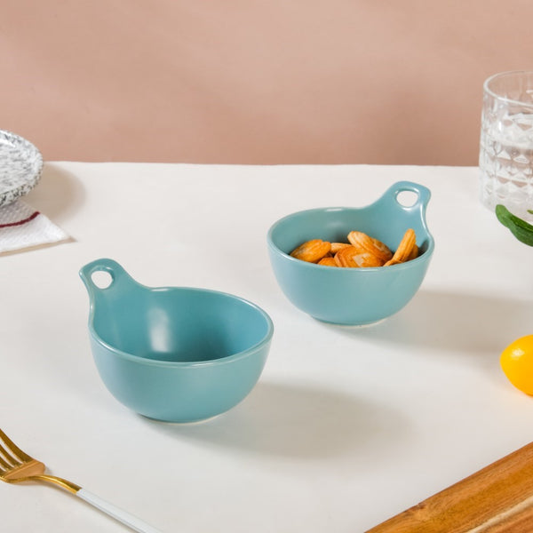 Snack Bowl With Handle Blue Set Of 2 230ml - Bowl,ceramic bowl, snack bowls, curry bowl, popcorn bowls | Bowls for dining table & home decor
