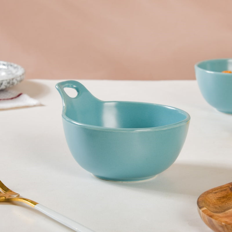 Snack Bowl With Handle Blue Set Of 2 230ml - Bowl,ceramic bowl, snack bowls, curry bowl, popcorn bowls | Bowls for dining table & home decor