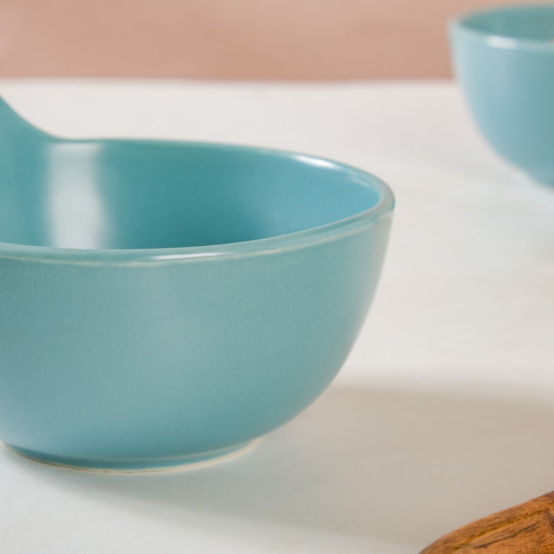 Snack Bowl With Handle Blue Set Of 2 230ml - Bowl,ceramic bowl, snack bowls, curry bowl, popcorn bowls | Bowls for dining table & home decor