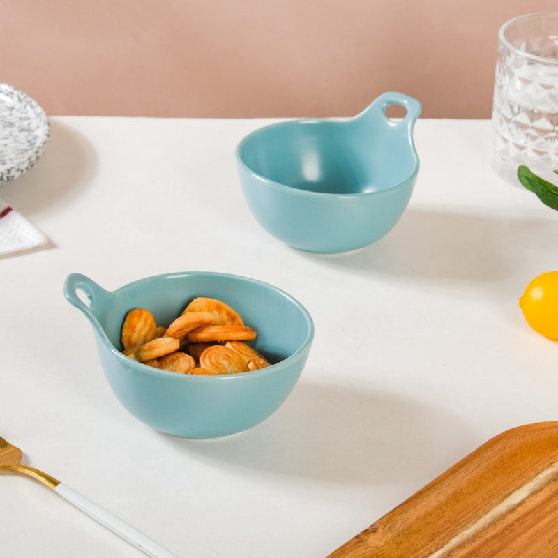 Snack Bowl With Handle Blue Set Of 2 230ml - Bowl,ceramic bowl, snack bowls, curry bowl, popcorn bowls | Bowls for dining table & home decor