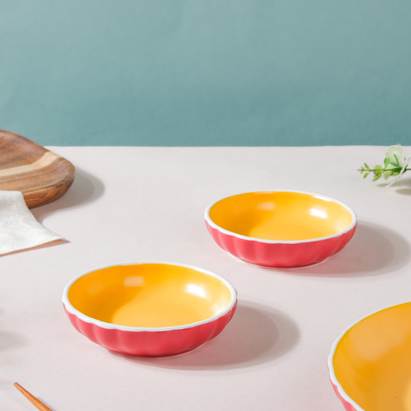 Chrome Ceramic Dessert Plate Red 4 Inch Set Of 2 - Serving plate, small plate, snacks plates | Plates for dining table & home decor