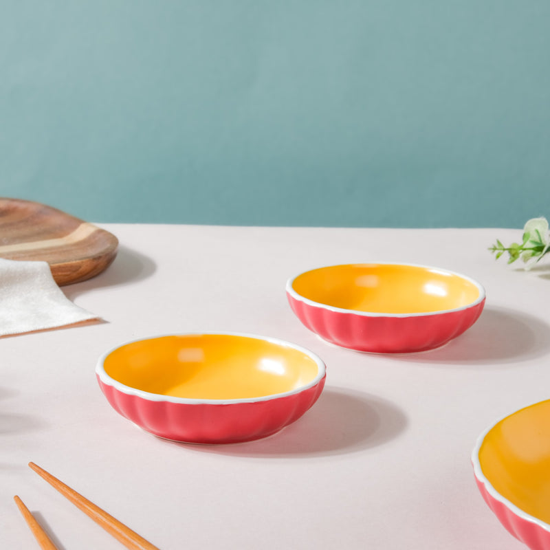 Chrome Ceramic Dessert Plate Red 4 Inch Set Of 2 - Serving plate, small plate, snacks plates | Plates for dining table & home decor