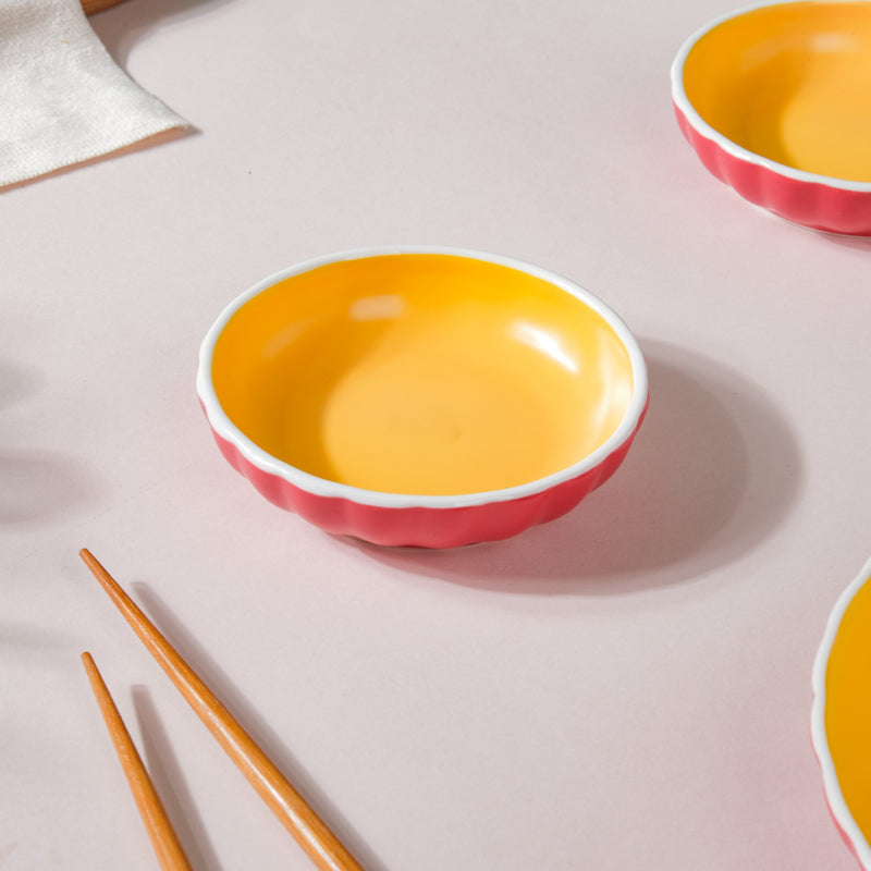 Chrome Ceramic Dessert Plate Red 4 Inch Set Of 2 - Serving plate, small plate, snacks plates | Plates for dining table & home decor