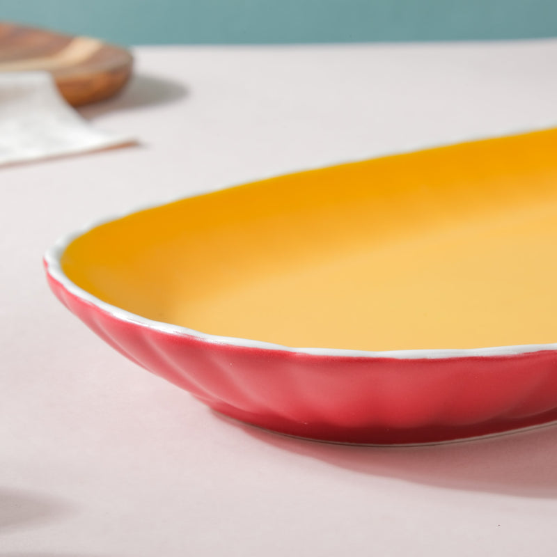 Chrome Long Plate Red 12 Inch - Ceramic platter, serving platter, fruit platter, snack plate | Plates for dining table & home decor