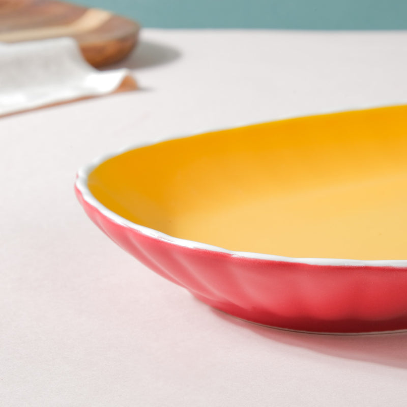 Chrome Long Plate Red 12 Inch - Ceramic platter, serving platter, fruit platter, snack plate | Plates for dining table & home decor