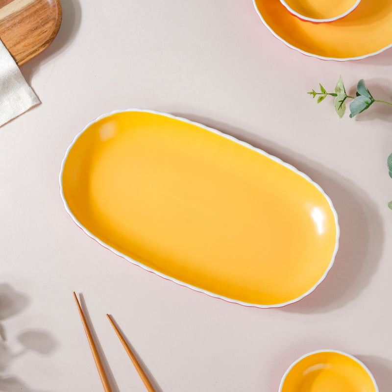 Chrome Long Plate Red 12 Inch - Ceramic platter, serving platter, fruit platter, snack plate | Plates for dining table & home decor