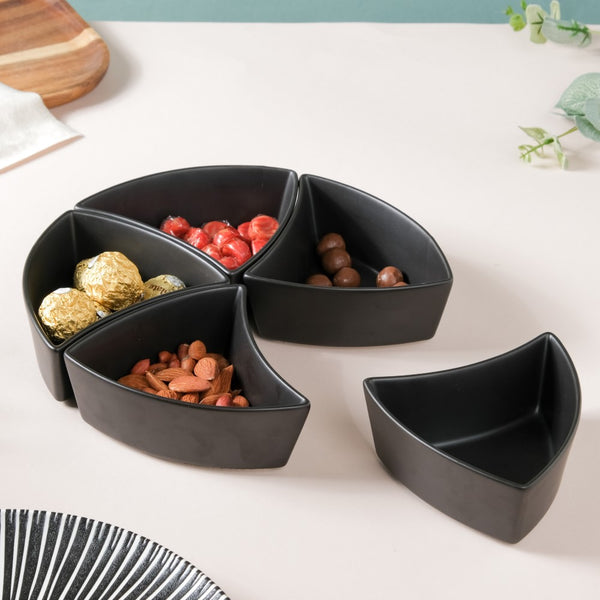 Dry Fruit Bowl Black Set Of 5 200 ml - Bowl,ceramic bowl, snack bowls, curry bowl, popcorn bowls | Bowls for dining table & home decor