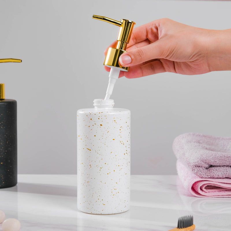 Chimera White and Gold Ceramic Dispenser With Nozzle